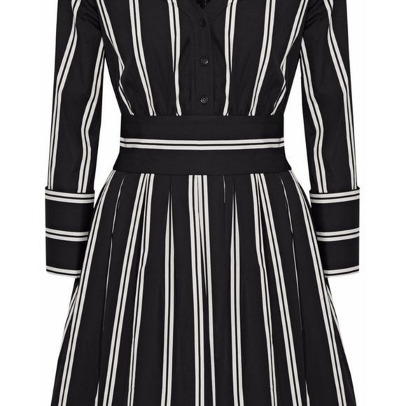 Alice + Olivia Black White 3/4 Sleeve midi Dress wedding guest shower size 6 - Picture 4 of 16